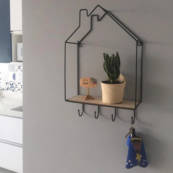 Hut Style Wall Shelf - With Hooks